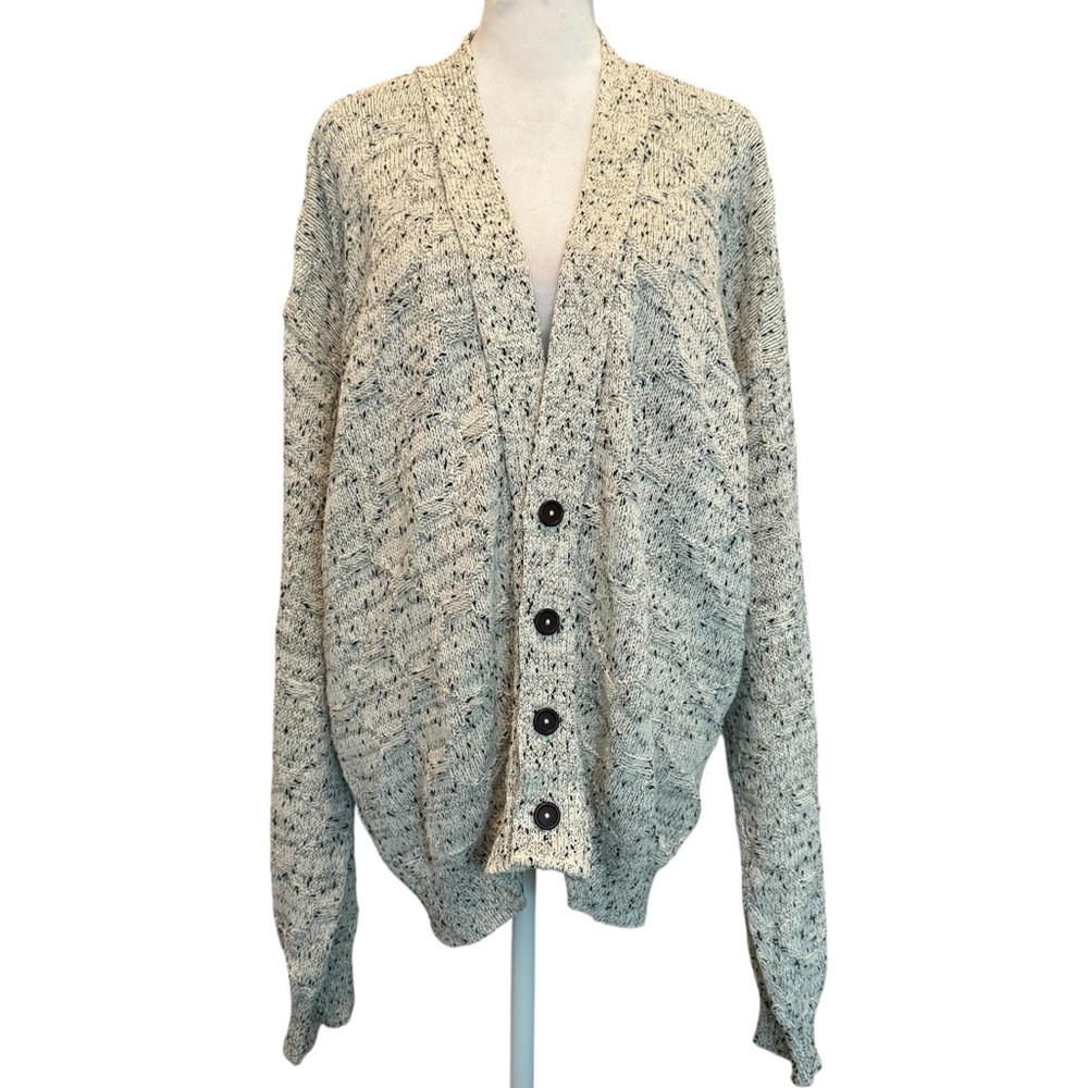 Boston Clipper Cardigan Sweater Size XL Gray Speckled Long Oversized Button Down